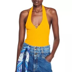 NWT Sandro Vibrant Yellow Halter Top Donatien Ribbed Size XLarge (4) Box B 52